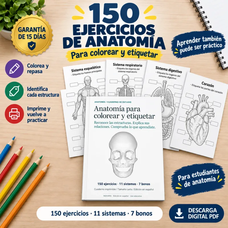 Representación digital del cuaderno de Anatomía y sus fichas
